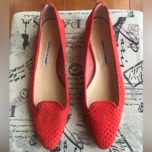 Manolo Blahnik Red Flats with Textured Design